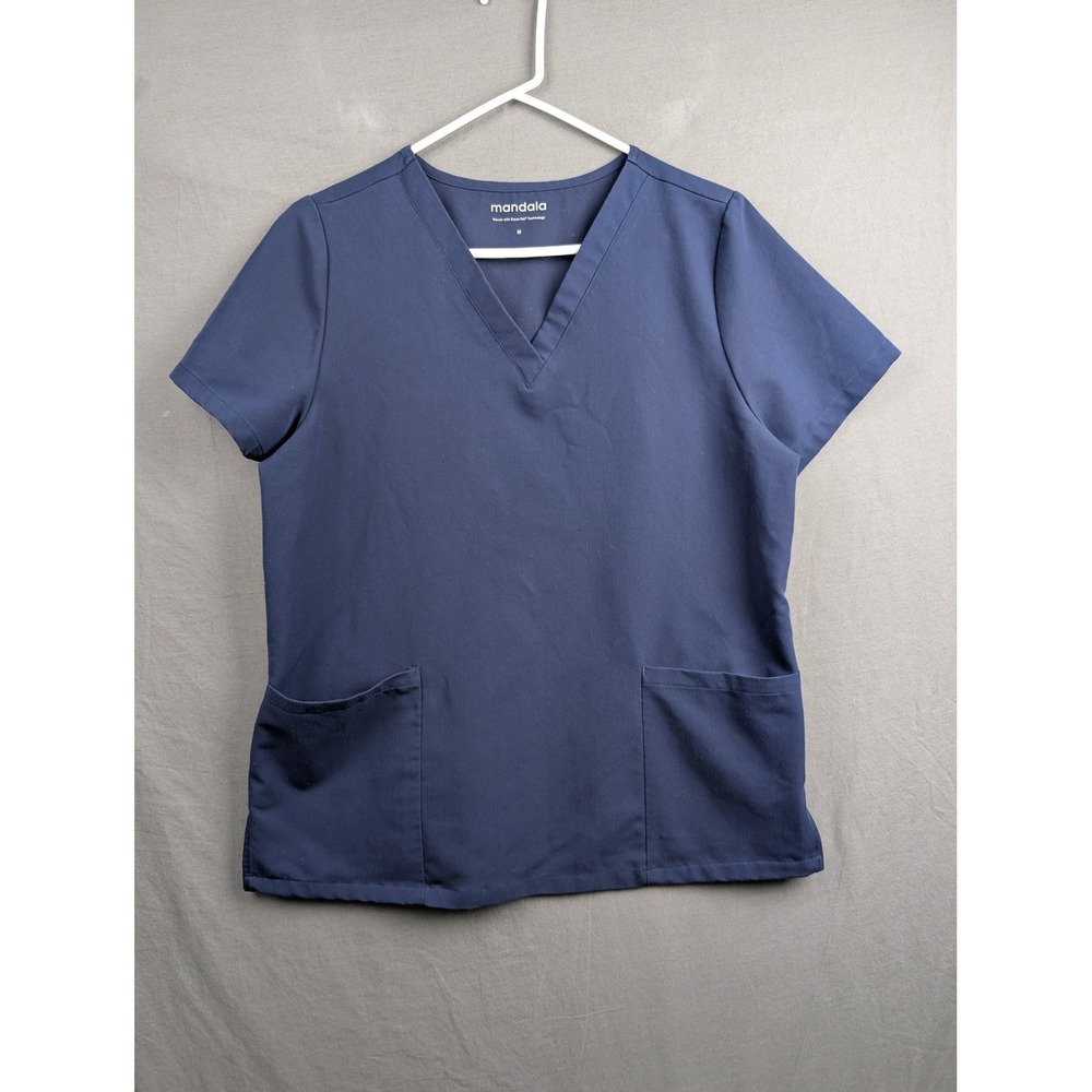 Mandala Womens‎ Navy Blue V-Neck Scrub Top Medium Equa-Tek
